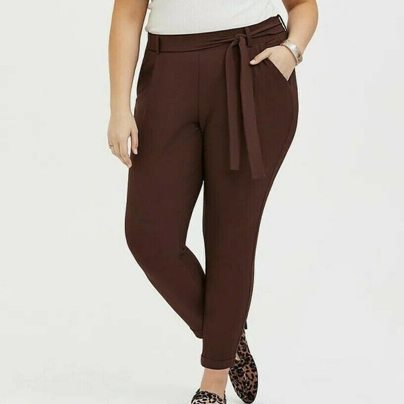 torrid Pants - Torrid Womens EUC Plus Sz 0x Crepe SelfTie Taper Straight Leg Pant Raisin Brown